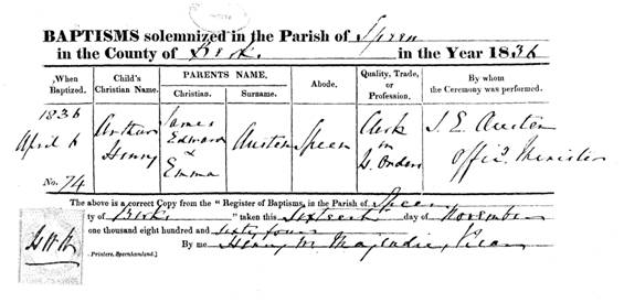 copy of his baptismal certificate