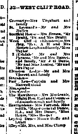 newspaper cutting listing the West Cliff Hotel