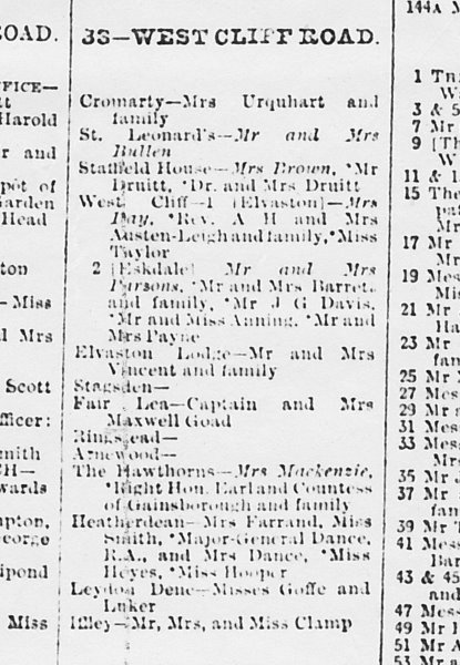newspaper cutting listing the West Cliff Hotel