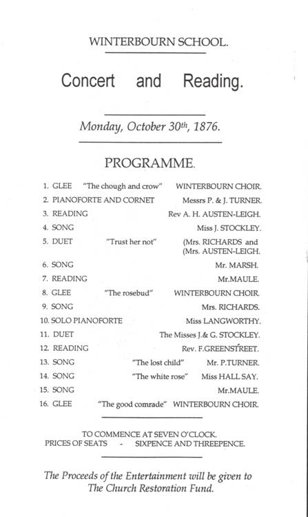 concert programme for Oct 30 1876