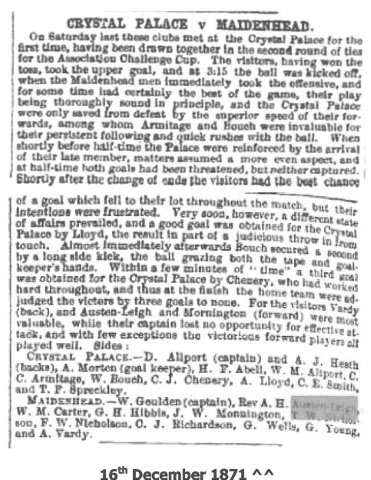 Match report from 1871 Maidenhead Advertiser