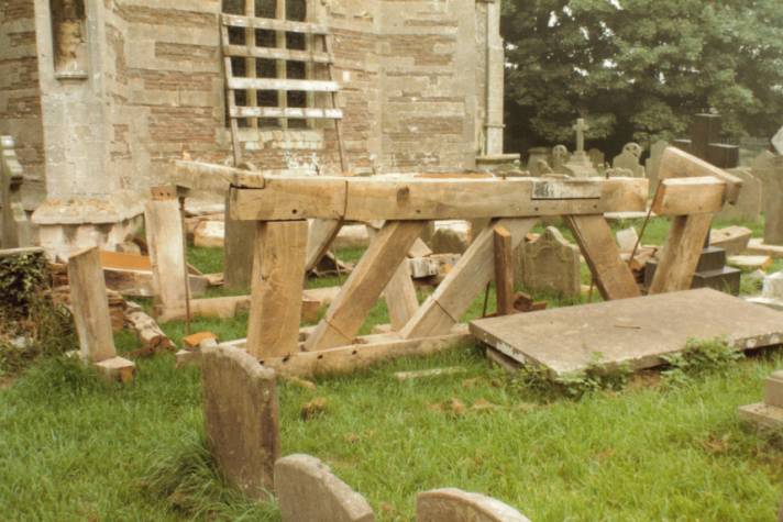 old oak frames awaiting disposal